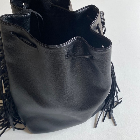 Victoria's Secret Fashion Show Fringe Faux Leather Tassel boho Backpack in Black - Picture 5 of 16